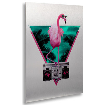 Robert Farkas 'Miami Flamingo' Floating Brushed Aluminum Art, 22x16