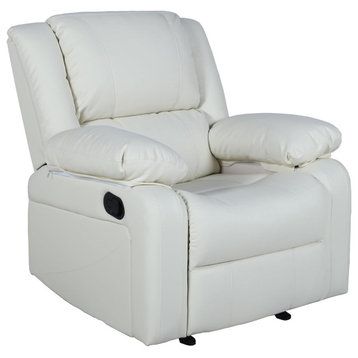 Comfortable Recliner, Faux Leather Seat With Pillow Back & Plush Arms, Cream