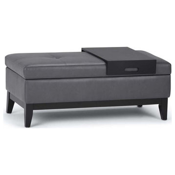 Pemberly Row 42" Contemporary Faux Leather Ottoman Bench in Gray
