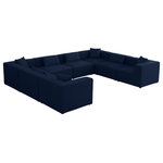 Meridian Furniture - Cube Upholstered Modular Sectional, Navy, 8-Piece: 4 Armless Chair, 4 Corner Chair, Linen Texured Fabric - Treat yourself to some long overdue "me time" when you're seated on this Cube 8-Piece Modular Sectional. This beautiful modular unit is both eye-catching and elegant, features durable linen textured upholstery in a soft navy color that meshes well with nearly any existing color scheme. Pair this modular Sectional with other items in the same collection to create an unlimited number of combinations and enjoy the custom seating arrangement of your dreams. Latches underneath make it easy to attach pieces to one another.