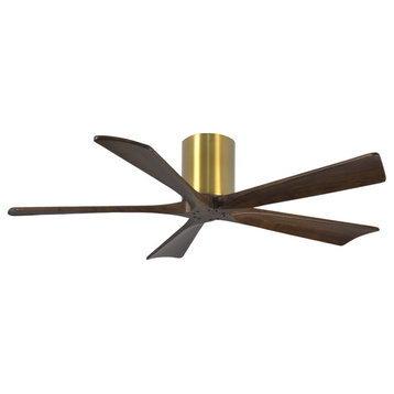 IreneH 5-Blade Hugger Paddle Fan With Walnut Tone Blades, Brushed Brass, 52"