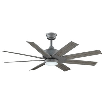Levon 52" Ceiling Fan Galvanized With Weathered Wood Blades and LED Light