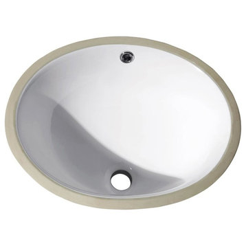 Undermount 16" Oval Vitreous China Ceramic Sink, White