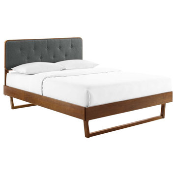 Bridgette Queen Wood Platform Bed With Angular Frame, Walnut Charcoal