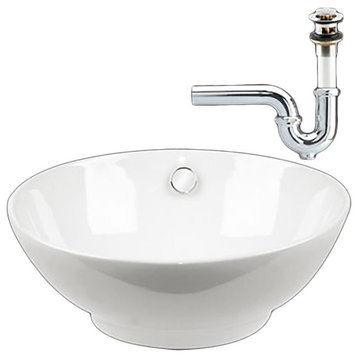 Bathroom Vessel Sink White Watts Ceramic Drain/P-Trap