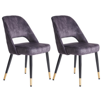 Set of 2 Open Back Velvet Dining Chairs, Black