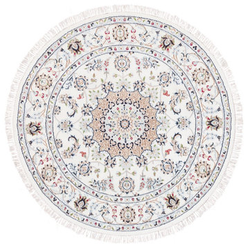 Wool and Silk 250 KPSI Nain Hand Knotted Medallion Design Round Rug, 4'1" x 4'1"