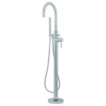 Freestanding Floor-Mount Modern Faucet with Hand Shower, Chrome