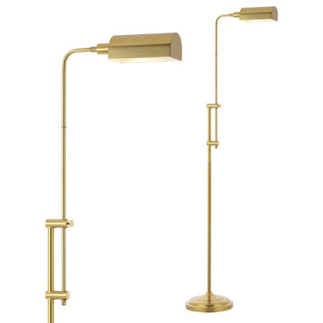 63" Industrial Minimalist Height-Adjustable Iron Pharmacy LED Floor Lamp, Gold