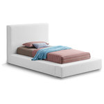 Meridian Furniture - Terra Boucle Fabric Upholstered Bed, White, Twin - Go for an impressive new look in the bedroom with this Terra boucle fabric bed. This low-profile bed features a slightly high headboard along with thick side rails and footboard-all upholstered in rich white boucle fabric for a luxe look you'll fall in love with. This contemporary bed is bound to cause a stir in the master suite or other bedroom where it instantly becomes the star of the show when paired with the furnishings of your choice.