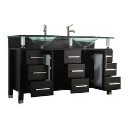 60 inch Double Sink Modern Bathroom Vanity Set Espresso Finish - Bathroom Vanities And Sink Consoles