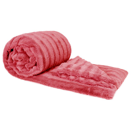 Derby Double Sided Faux Fur Throw Blanket, Spice Coral