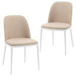 LeisureMod - LeisureMod Tule Mid-Century Dining Side Chair, Set of 2, Natural Wood/Brown - The Tule Dining Side Chair encapsulates the essence of mid-century modern design while catering to contemporary comfort needs. Its thoughtful combination of premium PU Leather/Velvet/Suede Fabric upholstery and steel frame design results in a chair that is not only visually appealing but also functional and enduring. Whether you're seeking to enhance your dining area's aesthetics or looking to introduce a touch of vintage charm to your living space, the Tule Dining Chair promises to be a versatile and stylish addition that will stand the test of time. The seat and backrest of the dining chair are covered in 3 upholstered designs, PU Leather, Velvet, and Suede Fabric being cozy and tough. It also features a sponge-filled seat that hugs your body with every sit-down. The steel frame is coated with a powder-coated finish that not only looks sleek but also protects against rust and wear. You don't need to worry about the chair losing its shine over time. The Dining Side Chair comes with plastic glides on its feet to prevent any unwanted marks. Whether you have hardwood floors or tiles, these glides ensure your floors stay pristine. Don't let complicated assembly instructions discourage you. The Dining Chair is designed with simplicity in mind. You'll find it easy to put together, with clear instructions and included tools, you'll have your chair ready in no time.