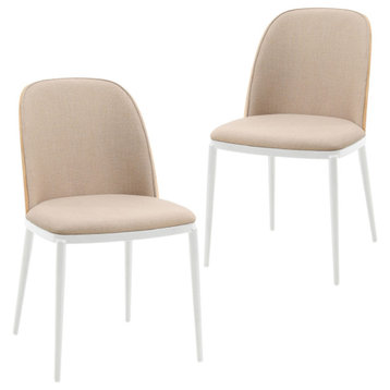 LeisureMod Tule Mid-Century Dining Side Chair, Set of 2, Natural Wood/Brown