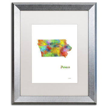 Marlene Watson 'Iowa State Map-1' Framed Art, Silver Frame, 16"x20", White Matte