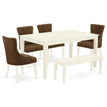 East West Furniture Capri 6-piece Wood Dining Set in Linen White/Dark Coffee