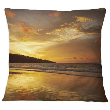 Amazing Beach with Beautiful Breaking Waves Modern Beach Throw Pillow, 16"x16"