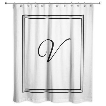 Classic White Monogrammed Shower Curtain, V