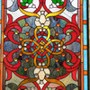 20.5"W x 34.75"H Handcrafted Jeweled stained glass window panel.