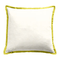White Outdoor Pillow with Chartreuse Flange - Outdoor Cushions And Pillows