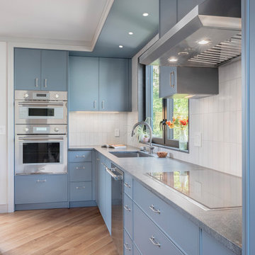 Transitional Blue Slim Shaker Kitchen in Cambridge, MA