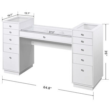 Odette Vanity Table Makeup Organizer With Top Display Drawers for Home Decor, White