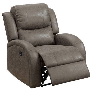 Benzara BM232055 40" Leatherette Power Recliner With USB Port, Brown