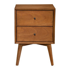 Alpine Furniture Flynn Mid Century 2 Drawer Wood Nightstand in Acorn Brown