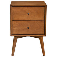 Alpine Furniture Flynn Mid-Century 2-Drawer Wood Nightstand, Acorn Brown