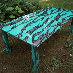 Turquoise/Brown/bare metal Coffee Table - Coffee Tables