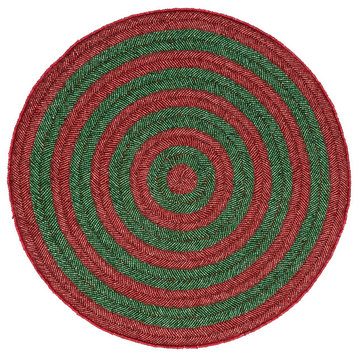 Circle Design Beaded Placemats, Set of 4, Red/Green