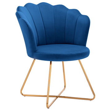 Seashell Channel-Tufted Velvet Barrel Chair, Dark Blue