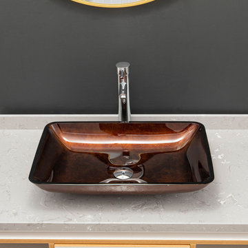Reddish Brown Glass Rectangular Vessel Bathroom Sink