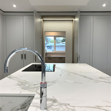 Classic Contemporary Monochromatic Breakfasting Kitchen and Dining