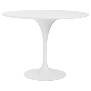 Astrid Round Table with Oak Veneer Top and Matte Black Base, White