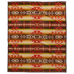 Pendleton - Pendleton Highland Peak Red Blanket - The Sierra Nevada range is the longest continuous and unified mountain chain in the United States. In this blanket design, interlocking groups of triangles arranged in unbroken bands celebrate the Sierra Nevada and its tallest mountain, Highland Peak. Made start to finish in the Pacific Northwest, this wool blanket is expertly woven on three-story jacquard looms, and reverses for two different looks.
