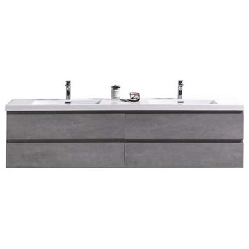 MOB 84" Double Sink Wall Mounted Vanity, Acrylic Sink, Concrete Gray