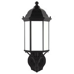 Sea Gull Lighting - Sea Gull Lighting 8838751-12 Sevier - 1 Light Medium Outdoor Wall Lantern - The Sevier outdoor collection by Sea Gull LightingSevier 1 Light Mediu Black Satin Etched G *UL: Suitable for wet locations Energy Star Qualified: n/a ADA Certified: n/a  *Number of Lights: Lamp: 1-*Wattage:100w A19 Medium Base bulb(s) *Bulb Included:No *Bulb Type:A19 Medium Base *Finish Type:Black