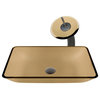 MR Direct 640 Taupe Colored Glass Vessel Sink, Oil Rubbed Bronze, Glass Waterfal