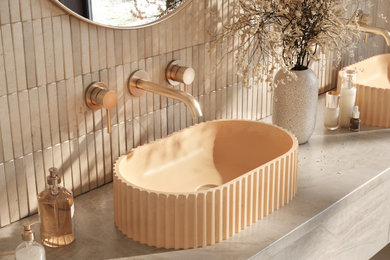 Bathroom - modern bathroom idea in Edmonton with a vessel sink