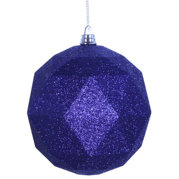Vickerman 6" Geometric Ball, Bag of 4, Coba Light Blue, Glitter