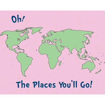 “The Places You’ll Go” Canvas Map Decor, Pink and Green