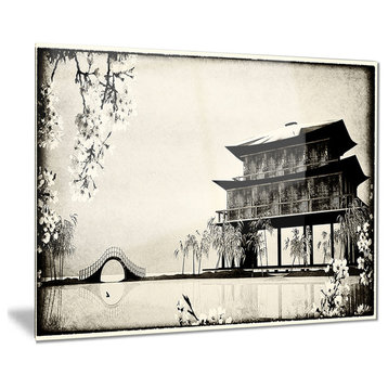 "Chinese Ink Painting" Chinese Landscape Metal Wall Art, 28"x12"