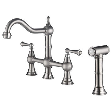 Classic Kitchen Faucet, Curved Spout With Dual Handles & Side Sprayer, Nickel