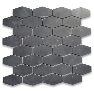 Nero Marquina Black Marble 1-1/4x3 Elongated Hexagon Mosaic Tile Honed, 1 sheet