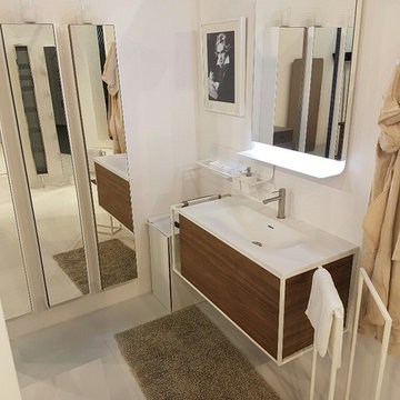 Wall Mounted Single Sink Bathroom Vanity Walnut/ Black