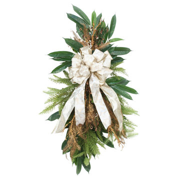 Pine Swag with Bronze Fern and Ivory Ribbon