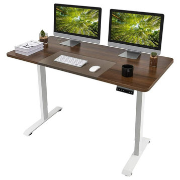 Modern Adjustable Desk, Large Top With Adjustment Buttons & LED Lights, Walnut
