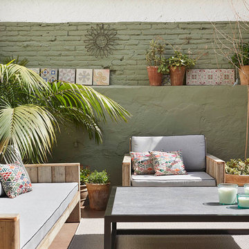 Conjunto de estar, sofá, butaca y mesa de centro para exterior