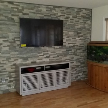 Natural stone accent wall With TV mount & with wires in wall